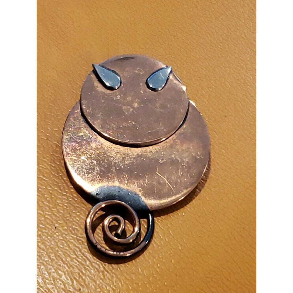 Vintage COPPER MID-CENTURY CAT BROOCH PIN  ESTATE Find